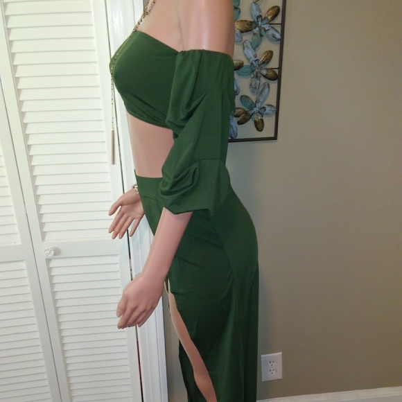 Strapless Bandeau 2 Piece Set High Slit Pants - Picture 6 of 6